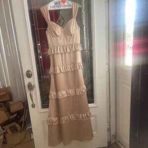 Revelry Womens Dress 4 Champagne Satin Gown Bridesmaid